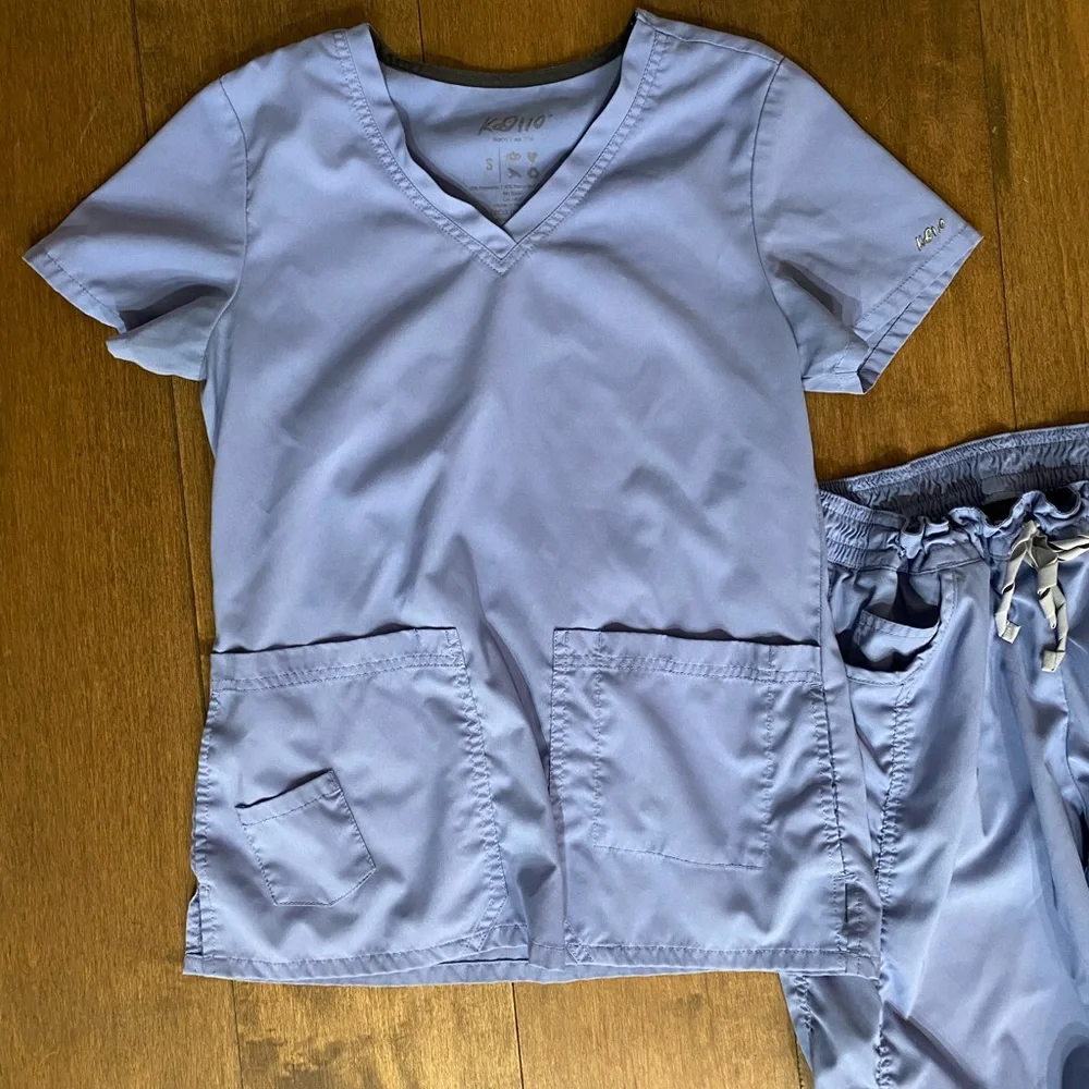 Barco Uniforms Women's Light Blue Scrub Top and Ruched Drawstring Pants - Picture 2 of 5